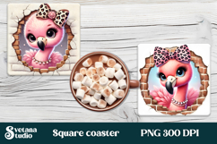 Funny flamingo square coaster | Tropical coaster PNG Product Image 1