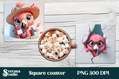 Funny flamingo square coaster | Tropical coaster PNG Product Image 1
