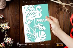 Flamingo with Monstera Leaves, Card Cover Papercut Product Image 1