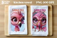 Summer flamingo kitchen towel | Tropical towel PNG design Product Image 1