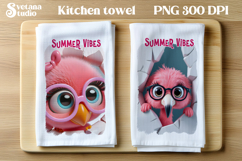 Summer flamingo kitchen towel | Tropical towel PNG design Product Image 1