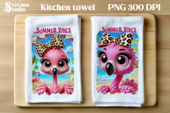 Summer flamingo kitchen towel | Tropical towel PNG design Product Image 1