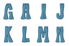 Flared Jeans Clothes Lettering ABC Text Font Alphabet PNG Product Image 2