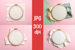 4 Flat lay of one embroidery hoop with plain cloth inside Product Image 1