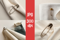 4 Flat lay of one safety pin attached to a piece of cloth Product Image 1
