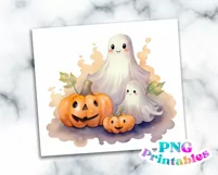 Halloween Ghost and Pumpkins 20 oz Skinny Tumbler Wrap Product Image 2