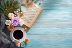 Wooden texture with Book and Coffee. JPG Mockup Background Product Image 1