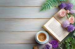 Wooden texture with Book and Coffee. JPG Mockup Background Product Image 1