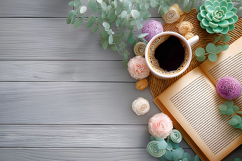 Wooden texture with Book and Coffee. JPG Mockup Background Product Image 1