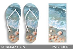 Seashell Flip Flop Sublimation. Sea Flip Flop Design Product Image 1