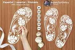 Papercut Tropical Flip Flop Slippers, Laser Cut SVG Template Product Image 1