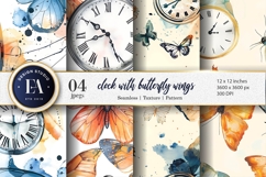 Whimsical Clocks with Wings Fantasy Watercolor Digital Paper Product Image 1