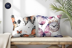 Floating Clocks with Butterfly Wings Watercolor Digital Pape Product Image 2