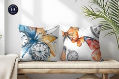 Whimsical Clocks with Wings Fantasy Watercolor Digital Paper Product Image 2