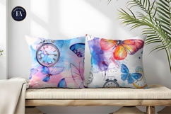 Whimsical Clocks with Wings Fantasy Watercolor Digital Paper Product Image 2