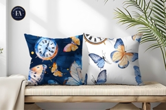 Butterfly Winged Clocks Surreal Watercolor Seamless DP Product Image 2