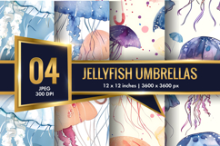 Floating Jellyfish Umbrellas with Watercolor Digital Paper Product Image 1