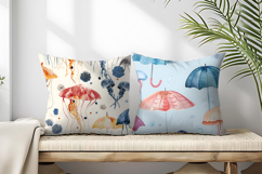 Floating Jellyfish Umbrellas with Watercolor Digital Paper Product Image 2