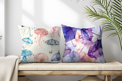 Floating Jellyfish Umbrellas with Watercolor Digital Paper Product Image 2