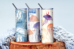 Floating Jellyfish Umbrellas with Watercolor Digital Paper Product Image 3