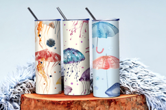 Floating Jellyfish Umbrellas with Watercolor Digital Paper Product Image 3