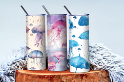 Floating Jellyfish Umbrellas with Watercolor Digital Paper Product Image 3