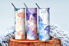 Floating Jellyfish Umbrellas with Watercolor Digital Paper Product Image 3