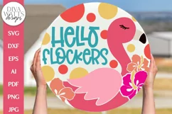 Hello Flockers SVG | Funny Pink Flamingo Door Hanger Design Product Image 1