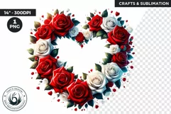 Watercolor Valentine Roses Heart wreath Clipart, Love PNG Product Image 1