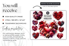 Valentines Day clipart, Red peonies clipart, Floral heart Product Image 3