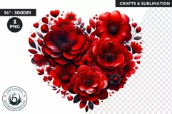 Valentines Day clipart, Red Heart clipart, Floral heart PNG Product Image 1