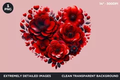 Valentines Day clipart, Red Heart clipart, Floral heart PNG Product Image 2
