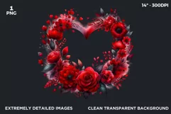 Watercolor Valentine Floral Heart wreath Clipart, Love PNG Product Image 2