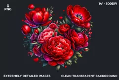 Valentines Day clipart, Red Heart clipart, Floral heart PNG Product Image 2