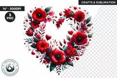 Valentine Floral Heart shaped wreath PNG clipart sublimation Product Image 1