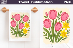 Pink Tulip Daffodil Towel | Pastel Flowers Towel Product Image 1