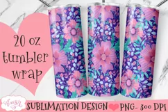 Floral 20oz tumbler wrap sublimation PNG seamless Product Image 1