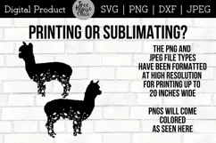 instructions for using these floral alpaca silhouette digital files in png or jpeg format for printing or sublimation projects