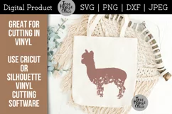 Floral alpaca silhouette shown on a canvas bag.  Great for cutting in vinyl using cricut or silhouette vinyl cutting software