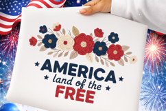 Floral America Land of The Free Png, 4th of July Png Product Image 1