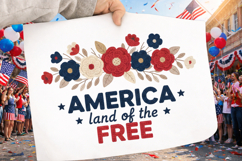 Floral America Land of The Free Png, 4th of July Png Product Image 2