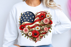 Floral American Flag Heart PNG Product Image 1