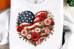 Floral American Flag Heart PNG Product Image 2