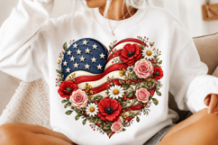 Floral American Flag Heart PNG Product Image 3