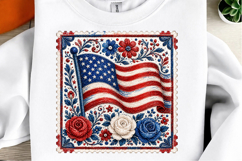 Floral American Flag PNG, Patriotic 4th of July Sublimation Product Image 1