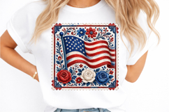 Floral American Flag PNG, Patriotic 4th of July Sublimation Product Image 2