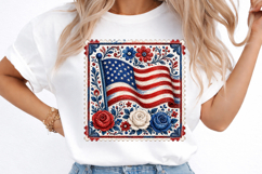 Floral American Flag PNG, Patriotic 4th of July Sublimation Product Image 3