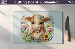 Floral Cow Cutting Board | Farm Animal Sublimation Product Image 1