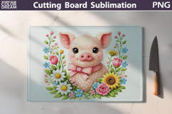 Floral Piglet Cutting Board | Farm Animal Sublimation Product Image 1