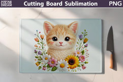 Floral Kitten Cutting Board | Cute Cat Sublimation Product Image 1
